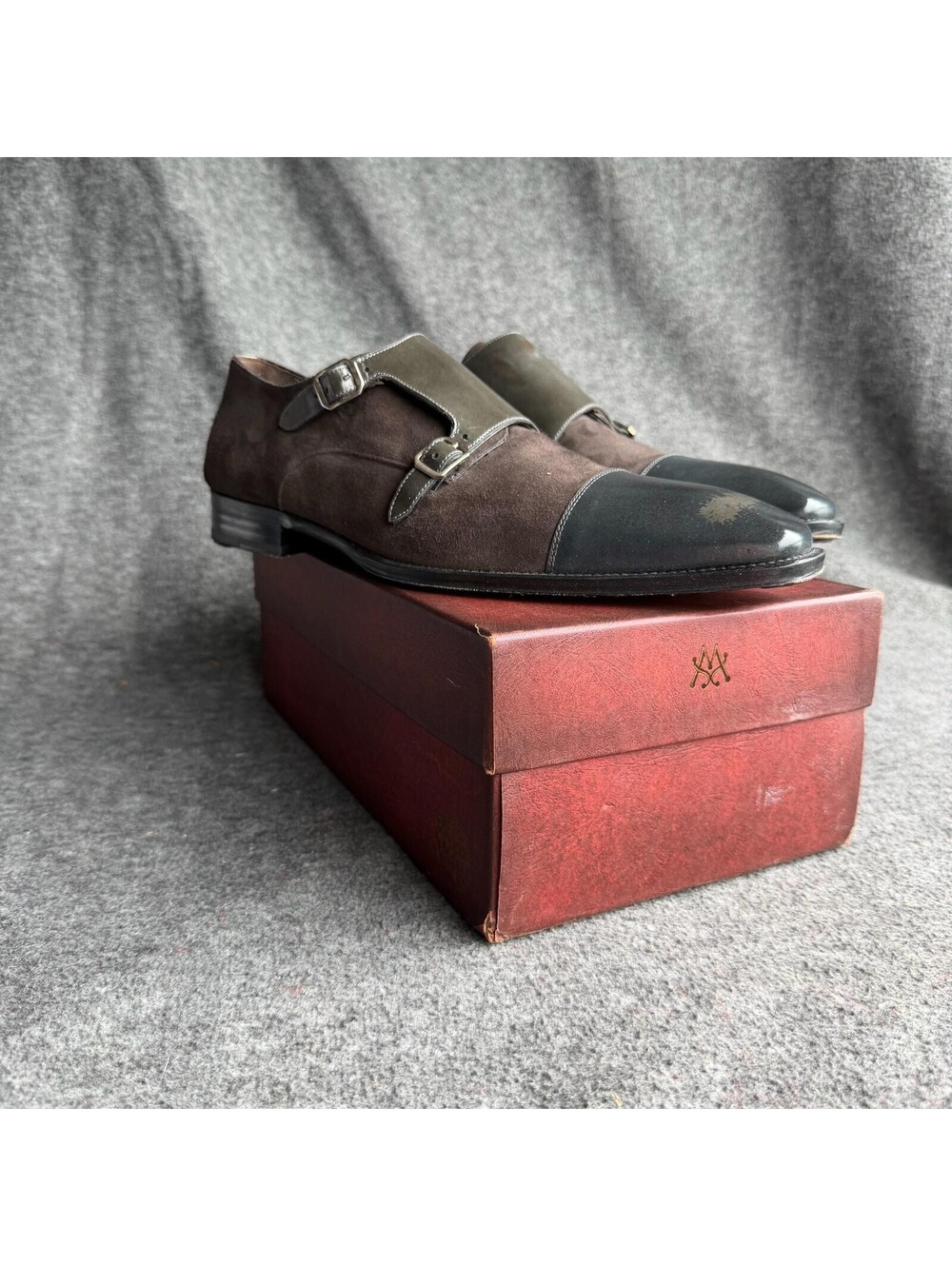 Mezlan Tulsa Shoes Mens Size 13 Brown Suede Monk Strap Cap Toe Dress Spain